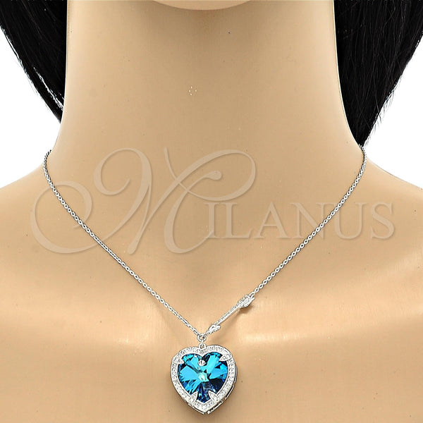 White Gold Filled Necklace — Pendant Necklace Heart Design with Bermuda Blue Swarovski — alternate product view — SKU 106355 | Oro Laminado Blanco collar — Pendant Necklace corazón diseño with Bermuda Blue Swarovski — SKU 106355