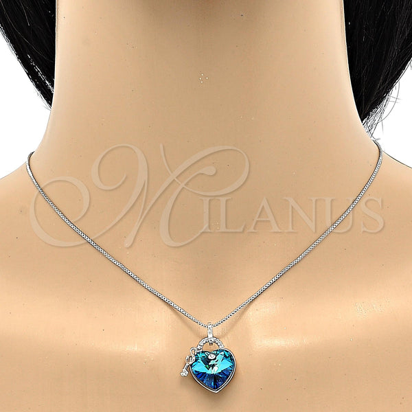 White Gold Filled Necklace — Pendant Necklace Heart and key Design with Bermuda — alternate product view — SKU 106356 | Oro Laminado Blanco collar — Pendant Necklace corazón and key diseño with Bermuda — SKU 106356