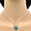 Rhodium Plated Pendant Necklace, Heart and key Design, with Bermuda Blue Swarovski Crystals and White Micro Pave, Polished, Rhodium Finish, 04.239.0015.16 (01 MM Thickness, 16 Inches Length)