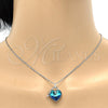Rhodium Plated Pendant Necklace, Heart and key Design, with Bermuda Blue Swarovski Crystals and White Micro Pave, Polished, Rhodium Finish, 04.239.0015.16 (01 MM Thickness, 16 Inches Length)