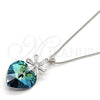 Rhodium Plated Pendant Necklace, Heart and Flower Design, with Bermuda Blue Swarovski Crystals and White Cubic Zirconia, Polished, Rhodium Finish, 04.239.0019.16 (01 MM Thickness, 16 Inches Length)