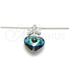 Rhodium Plated Pendant Necklace, Heart and Flower Design, with Bermuda Blue Swarovski Crystals and White Cubic Zirconia, Polished, Rhodium Finish, 04.239.0019.16 (01 MM Thickness, 16 Inches Length)