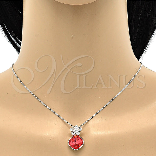 White Gold Filled Necklace — Pendant Necklace Flower and Box Design with Padparadscha — alternate product view — SKU 106363 | Oro Laminado Blanco collar — Pendant Necklace flor and Box diseño with Padparadscha — SKU 106363
