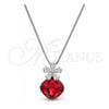 White Gold Filled Pendant Necklace, Flower and Box Design, with Padparadscha Swarovski Crystals and White Cubic Zirconia, Polished, Rhodium Finish, 04.239.0020.16 (01 MM Thickness, 16 Inches Length)
