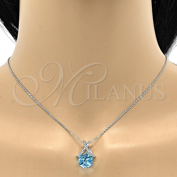 White Gold Filled Necklace — Pendant Necklace Rolo Design with Aquamarine Swarovski Crystals — alternate product view — SKU 106366 | Oro Laminado Blanco collar — Pendant Necklace Rolo diseño with Aquamarine Swarovski Crystals — SKU 106366