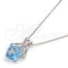 Rhodium Gold Filled Pendant Necklace, Rolo Design, with Aquamarine Swarovski Crystals and White Micro Pave, Polished, Rhodium Finish, 04.239.0023.16 (01 MM Thickness, 16 Inches Length)