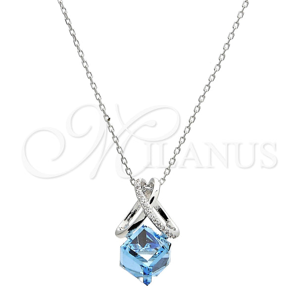 White Gold Filled Necklace — Pendant Necklace Rolo Design with Aquamarine Swarovski Crystals — main product view — SKU 106366 | Oro Laminado Blanco collar — Pendant Necklace Rolo diseño with Aquamarine Swarovski Crystals — SKU 106366