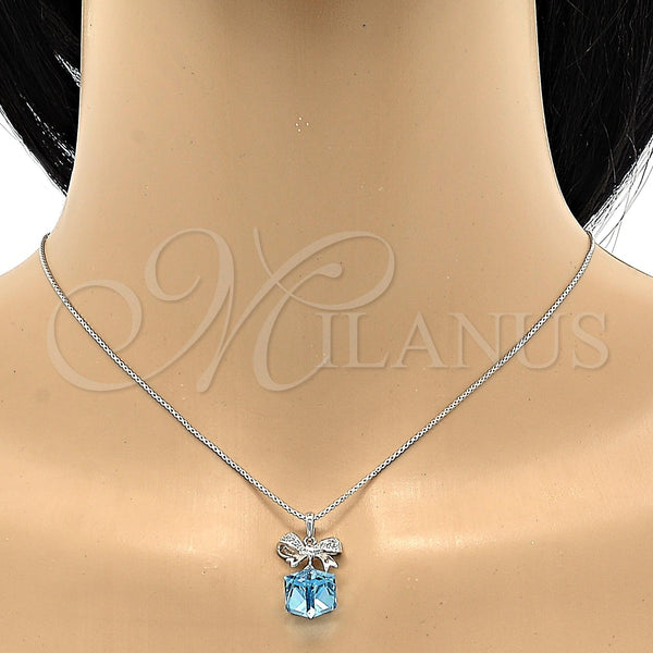 White Gold Filled Necklace — Pendant Necklace Box and Bow Design with Aquamarine — alternate product view — SKU 106367 | Oro Laminado Blanco collar — Pendant Necklace Box and Bow diseño with Aquamarine — SKU 106367