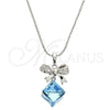 Rhodium Plated Pendant Necklace, Box and Bow Design, with Aquamarine Swarovski Crystals and White Micro Pave, Polished, Rhodium Finish, 04.239.0024.16 (01 MM Thickness, 16 Inches Length)