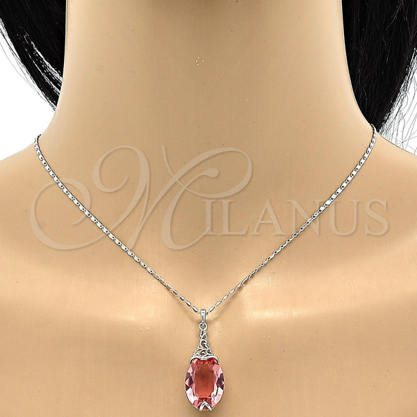 White Gold Filled Ring — Pendant Necklace Herringbone Design with Rose Peach Swarovski — alternate product view — SKU 106368 | Oro Laminado Blanco anillo — Pendant Necklace Herringbone diseño with Rose Peach Swarovski — SKU 106368