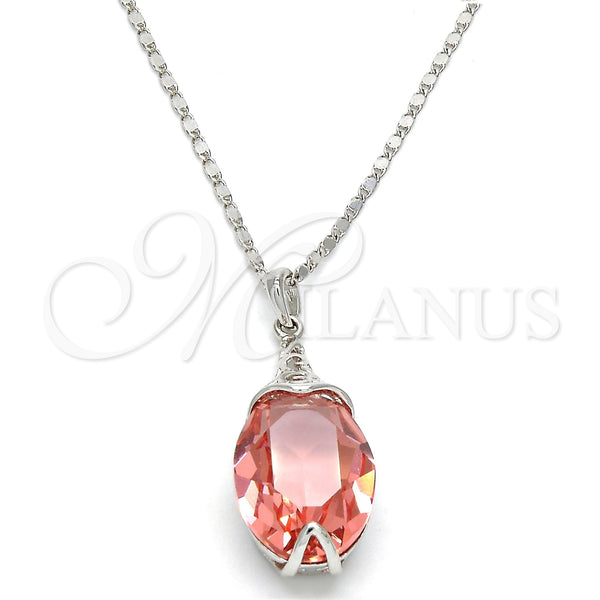 White Gold Filled Ring — Pendant Necklace Herringbone Design with Rose Peach Swarovski — main product view — SKU 106368 | Oro Laminado Blanco anillo — Pendant Necklace Herringbone diseño with Rose Peach Swarovski — SKU 106368