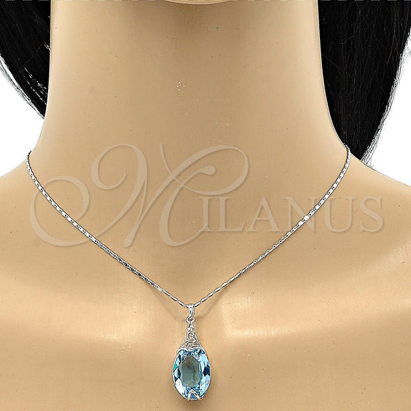 White Gold Filled Necklace — Pendant Necklace Pave Mariner Design with Aquamarine Swarovski — alternate product view — SKU 106370 | Oro Laminado Blanco collar — Pendant Necklace Pave Mariner diseño with Aquamarine Swarovski — SKU 106370