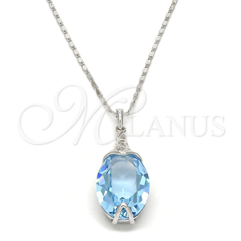 Rhodium Plated Pendant Necklace, Pave Mariner Design, with Aquamarine Swarovski Crystals, Polished, Rhodium Finish, 04.239.0025.2.16 (01 MM Thickness, 16 Inches Length)