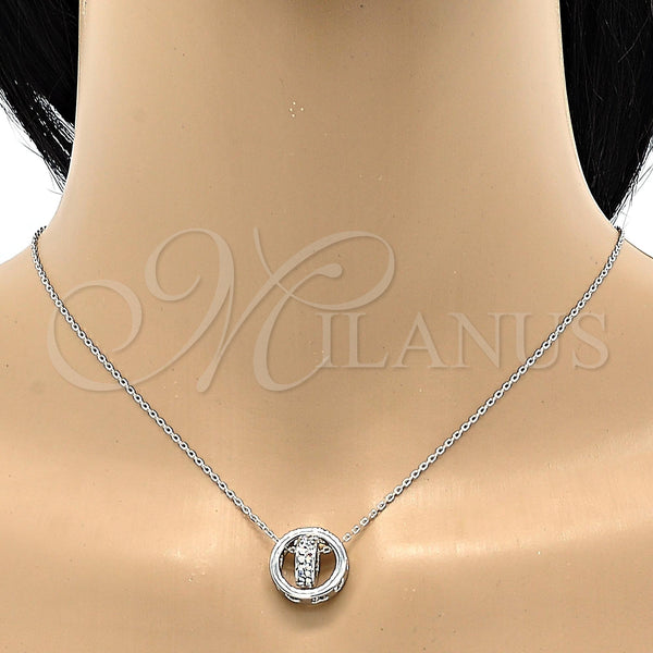 White Gold Filled Necklace — Pendant Necklace Rolo and Heart Design with Aurore — alternate product view — SKU 106373 | Oro Laminado Blanco collar — Pendant Necklace Rolo and corazón diseño with Aurore — SKU 106373