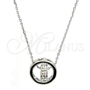 White Gold Filled Necklace — Pendant Necklace Rolo and Heart Design with Aurore — main product view — SKU 106373 | Oro Laminado Blanco collar — Pendant Necklace Rolo and corazón diseño with Aurore — SKU 106373