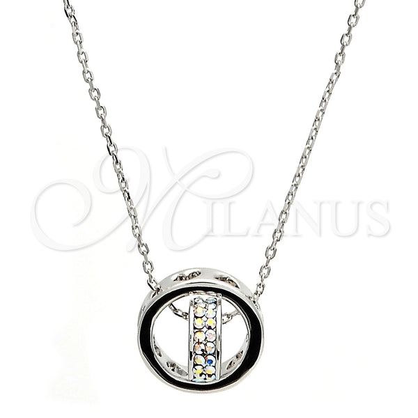 Rhodium Plated Pendant Necklace, Rolo and Heart Design, with Aurore Boreale Swarovski Crystals, Polished, Rhodium Finish, 04.239.0028.16 (01 MM Thickness, 16 Inches Length)