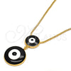 Oro Laminado Pendant Necklace, Gold Filled Style Evil Eye and Box Design, Black Enamel Finish, Golden Finish, 04.60.0007.1.18 (01 MM Thickness, 18 Inches Length)