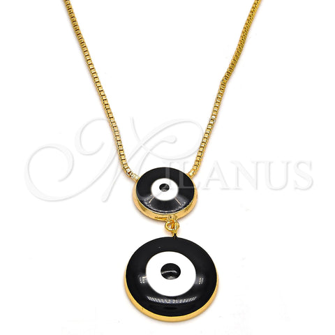 Oro Laminado Pendant Necklace, Gold Filled Style Evil Eye and Box Design, Black Enamel Finish, Golden Finish, 04.60.0007.1.18 (01 MM Thickness, 18 Inches Length)