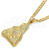 Oro Laminado Religious Pendant, Gold Filled Style Sagrado Corazon de Jesus Design, with White Cubic Zirconia, Polished, Golden Finish, 05.120.0003