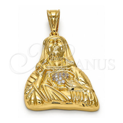 Oro Laminado Religious Pendant, Gold Filled Style Sagrado Corazon de Jesus Design, with White Cubic Zirconia, Polished, Golden Finish, 05.120.0003