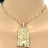 Oro Laminado Religious Pendant, Gold Filled Style Jesus Design, with White Cubic Zirconia, Polished, Golden Finish, 05.120.0008