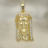Oro Laminado Religious Pendant, Gold Filled Style Jesus Design, with White Cubic Zirconia, Polished, Golden Finish, 05.120.0008