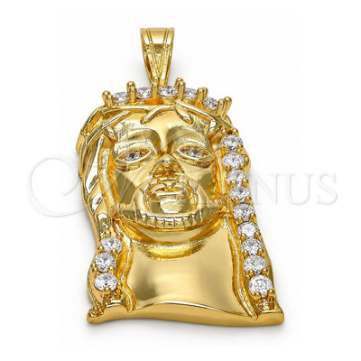 Oro Laminado Religious Pendant, Gold Filled Style Jesus Design, with White Cubic Zirconia, Polished, Golden Finish, 05.120.0008
