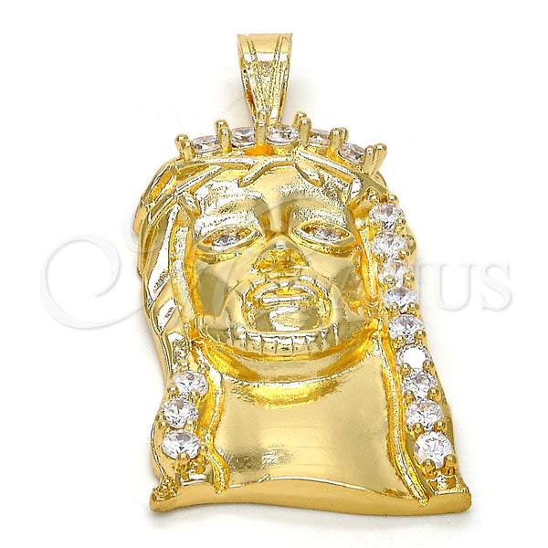 Oro Laminado Religious Pendant, Gold Filled Style Jesus Design, with White Cubic Zirconia, Polished, Golden Finish, 05.120.0008