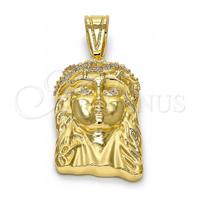Oro Laminado Religious Pendant, Gold Filled Style Jesus Design, with White Cubic Zirconia, Polished, Golden Finish, 05.120.0015