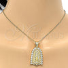 Oro Laminado Religious Pendant, Gold Filled Style Guadalupe Design, with White Cubic Zirconia, Polished, Golden Finish, 05.120.0019
