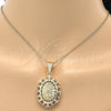 Oro Laminado Religious Pendant, Gold Filled Style Guadalupe Design, with White Cubic Zirconia, Polished, Golden Finish, 05.120.0030