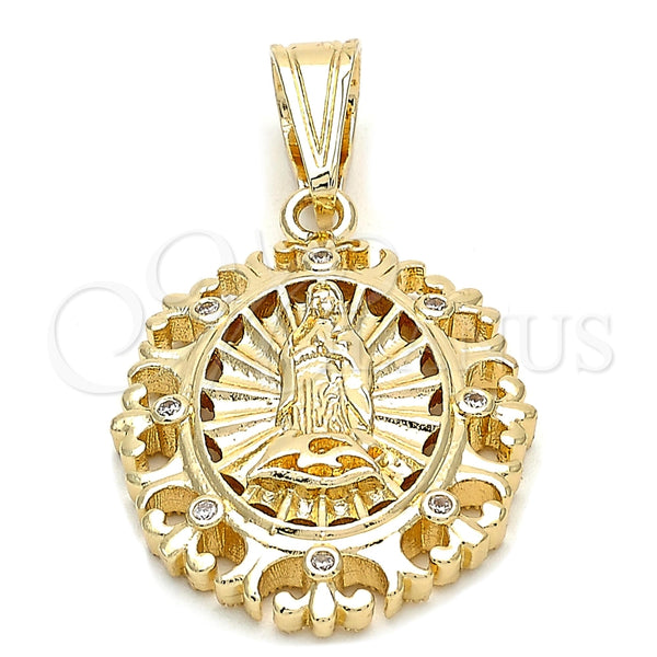 Gold Filled Pendant — Religious Pendant Guadalupe Design with White Cubic Zirconia — main product view — SKU 106446 | Oro Laminado dije — Religious Pendant Guadalupe diseño with blanco Cubic Zirconia — SKU 106446