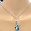Rhodium Gold Filled Pendant Necklace, Teardrop and Rolo Design, with Bermuda Blue and Aurore Boreale Swarovski Crystals, Polished, Rhodium Finish, 04.239.0037.16 (01 MM Thickness, 16 Inches Length)