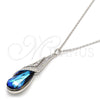 Rhodium Gold Filled Pendant Necklace, Teardrop and Rolo Design, with Bermuda Blue and Aurore Boreale Swarovski Crystals, Polished, Rhodium Finish, 04.239.0037.16 (01 MM Thickness, 16 Inches Length)