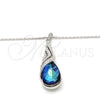 Rhodium Gold Filled Pendant Necklace, Teardrop and Rolo Design, with Bermuda Blue and Aurore Boreale Swarovski Crystals, Polished, Rhodium Finish, 04.239.0037.16 (01 MM Thickness, 16 Inches Length)