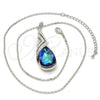 Rhodium Gold Filled Pendant Necklace, Teardrop and Rolo Design, with Bermuda Blue and Aurore Boreale Swarovski Crystals, Polished, Rhodium Finish, 04.239.0037.16 (01 MM Thickness, 16 Inches Length)