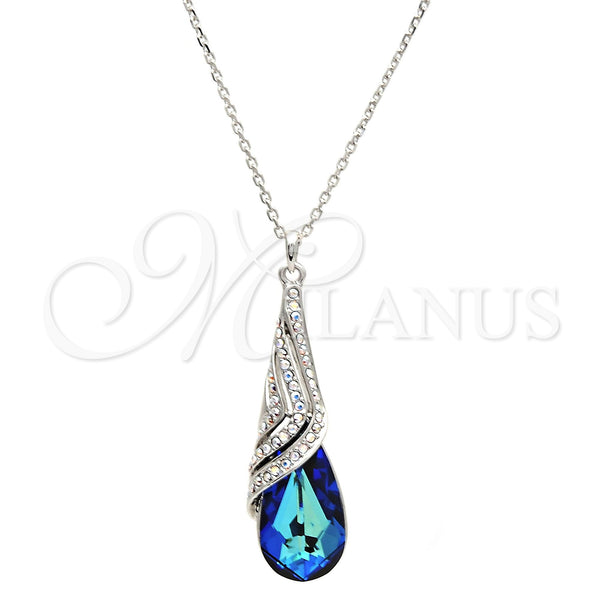 White Gold Filled Necklace — Pendant Necklace Teardrop and Rolo Design with Bermuda — main product view — SKU 106448 | Oro Laminado Blanco collar — Pendant Necklace Teardrop and Rolo diseño with Bermuda — SKU 106448