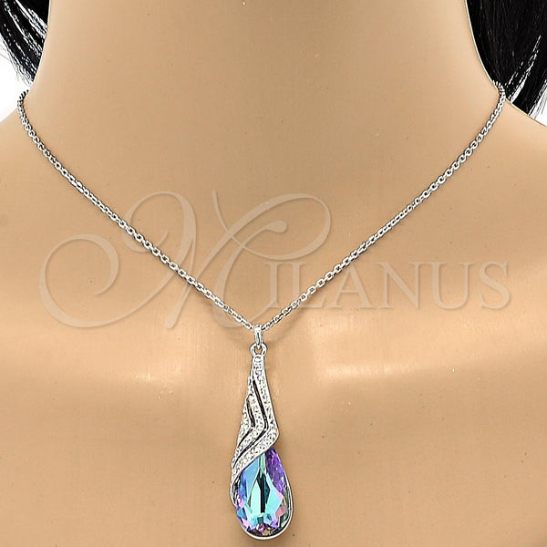 White Gold Filled Necklace — Pendant Necklace Teardrop and Rolo Design with Heliotrope — alternate product view — SKU 106449 | Oro Laminado Blanco collar — Pendant Necklace Teardrop and Rolo diseño with Heliotrope — SKU 106449