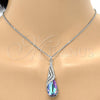 Rhodium Gold Filled Pendant Necklace, Teardrop and Rolo Design, with Heliotrope and Aurore Boreale Swarovski Crystals, Polished, Rhodium Finish, 04.239.0037.1.16 (01 MM Thickness, 16 Inches Length)