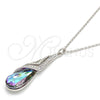 Rhodium Gold Filled Pendant Necklace, Teardrop and Rolo Design, with Heliotrope and Aurore Boreale Swarovski Crystals, Polished, Rhodium Finish, 04.239.0037.1.16 (01 MM Thickness, 16 Inches Length)