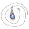 Rhodium Gold Filled Pendant Necklace, Teardrop and Rolo Design, with Heliotrope and Aurore Boreale Swarovski Crystals, Polished, Rhodium Finish, 04.239.0037.1.16 (01 MM Thickness, 16 Inches Length)