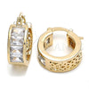 Oro Laminado Small Hoop, Gold Filled Style Baguette Design, with White Cubic Zirconia, Polished, Golden Finish, 02.185.0001.20