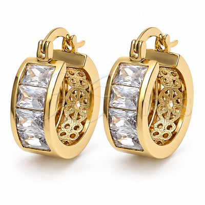 Oro Laminado Small Hoop, Gold Filled Style Baguette Design, with White Cubic Zirconia, Polished, Golden Finish, 02.185.0001.20