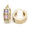 Oro Laminado Small Hoop, Gold Filled Style Baguette Design, with Multicolor Cubic Zirconia, Polished, Golden Finish, 02.185.0001.1.20