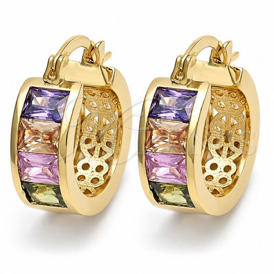 Oro Laminado Small Hoop, Gold Filled Style Baguette Design, with Multicolor Cubic Zirconia, Polished, Golden Finish, 02.185.0001.1.20