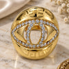 Oro Laminado Multi Stone Ring, Gold Filled Style Greek Key Design, with White Crystal, Polished, Golden Finish, 01.241.0001.07 (Size 7)
