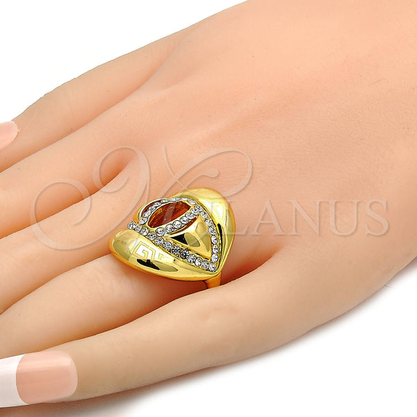 Gold Filled Ring — Multi Stone Ring Greek Key Design with White — alternate product view — SKU 106476 | Oro Laminado anillo — Multi Stone Ring Greek Key diseño with blanco — SKU 106476