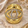 Oro Laminado Multi Stone Ring, Gold Filled Style Greek Key Design, with White Crystal, Polished, Golden Finish, 01.241.0001.08 (Size 8)