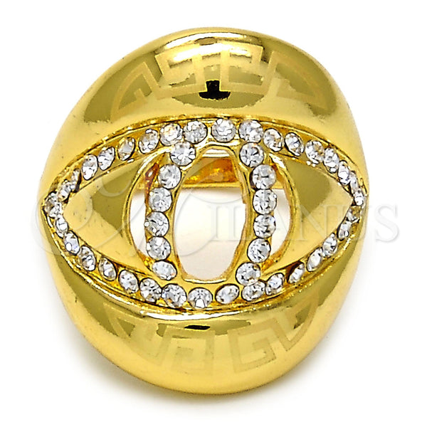 Gold Filled Ring — Multi Stone Ring Greek Key Design with White — main product view — SKU 106476 | Oro Laminado anillo — Multi Stone Ring Greek Key diseño with blanco — SKU 106476