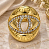 Oro Laminado Multi Stone Ring, Gold Filled Style Greek Key Design, with White Crystal, Polished, Golden Finish, 01.241.0001.09 (Size 9)